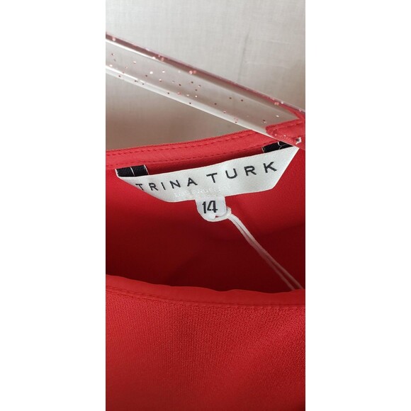 Trina Turk Horizon Dress 14 Red Draped Cowl Neck Classy Holiday Party Christmas - Picture 3 of 6
